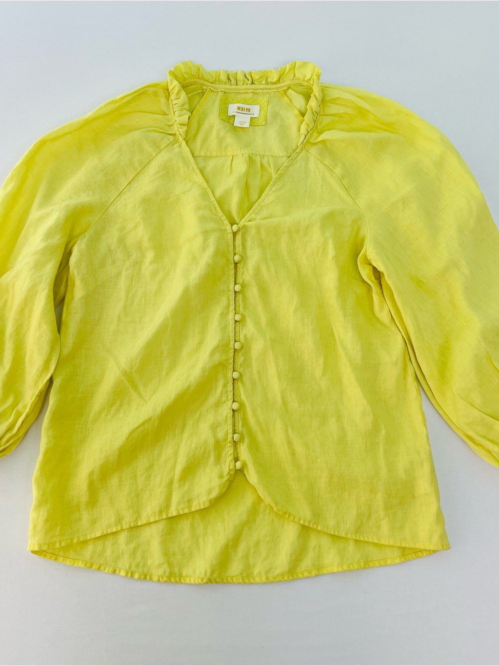 Maeve Anthropologie Woman’s Yellow Linen Top Tunic Balloons Sleeve Blouse Size L